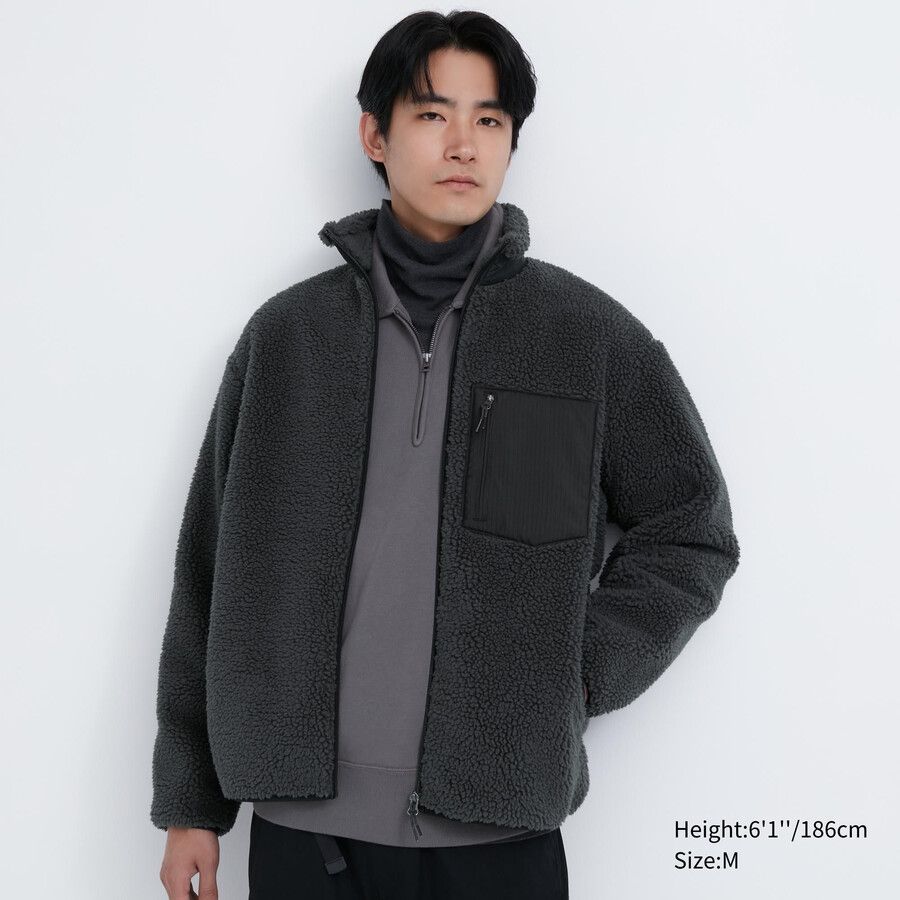 giacche antivento in pile uniqlo da uomo grigio scuro