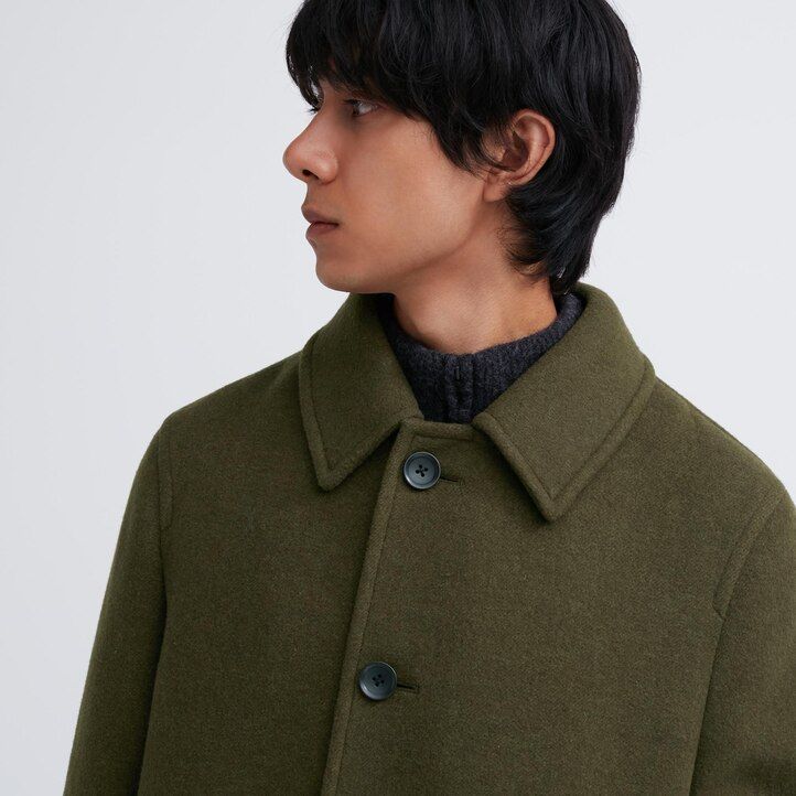 giacche uniqlo balmacaan da uomo color oliva