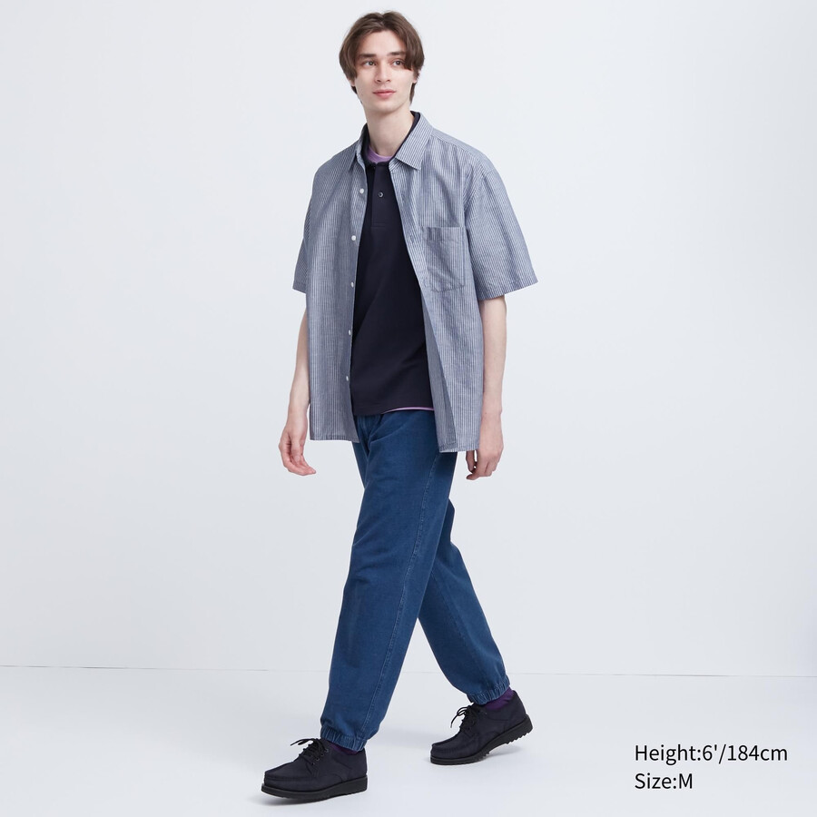 pantaloni da jogging uniqlo in denim effetto jersey lavato blu da uomo
