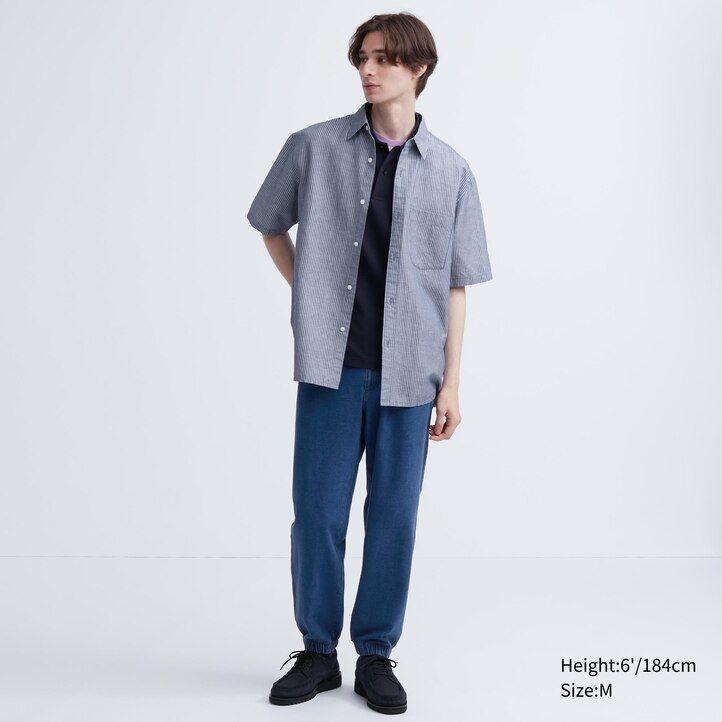 pantaloni da jogging uniqlo in denim effetto jersey lavato blu da uomo