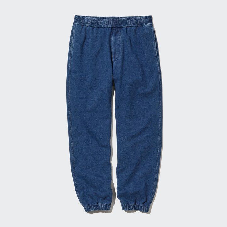 pantaloni da jogging uniqlo in denim effetto jersey lavato blu da uomo