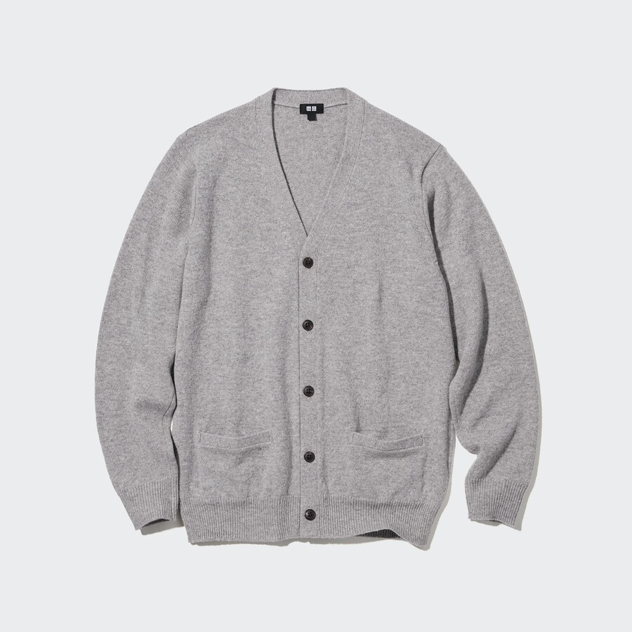 maglioni da uomo uniqlo premium in lana dagnello con scollo a v grigi