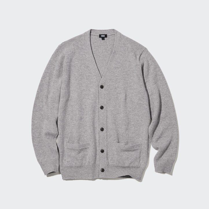 maglioni da uomo uniqlo premium in lana dagnello con scollo a v grigi