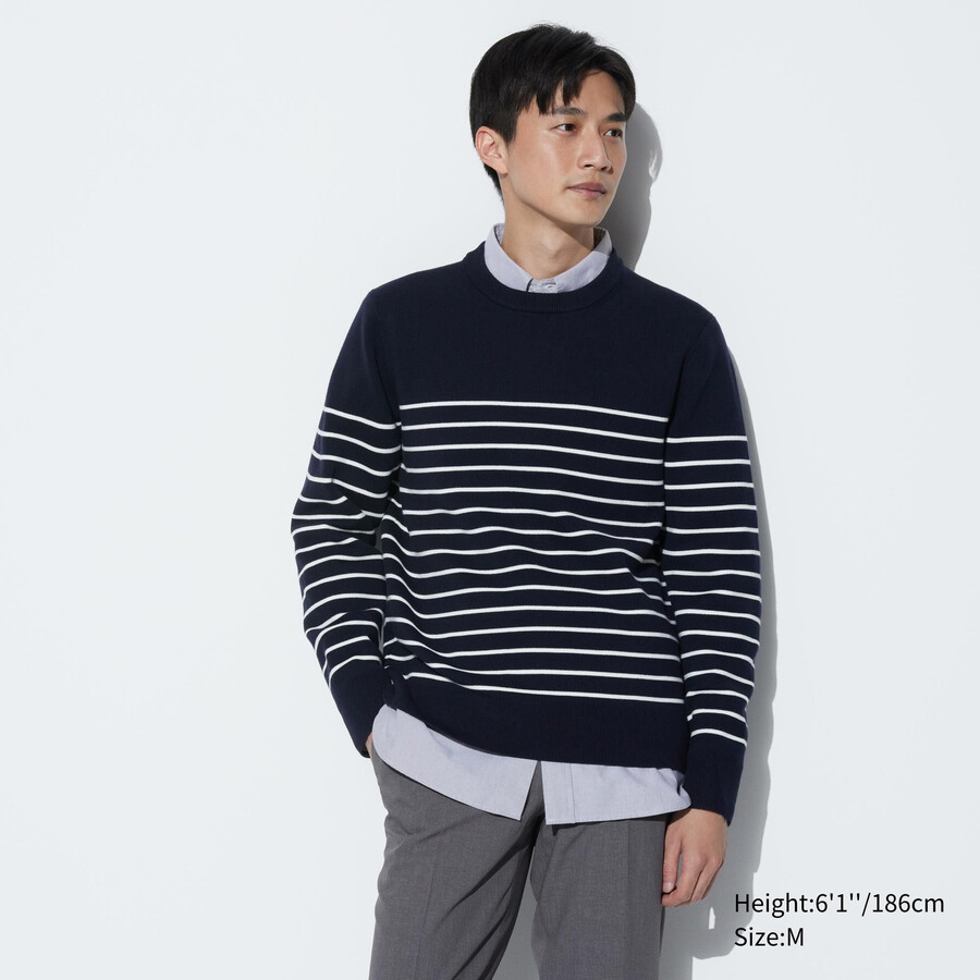 maglioni da uomo uniqlo milano a coste e righe lavabili con scollo rotondo blu navy