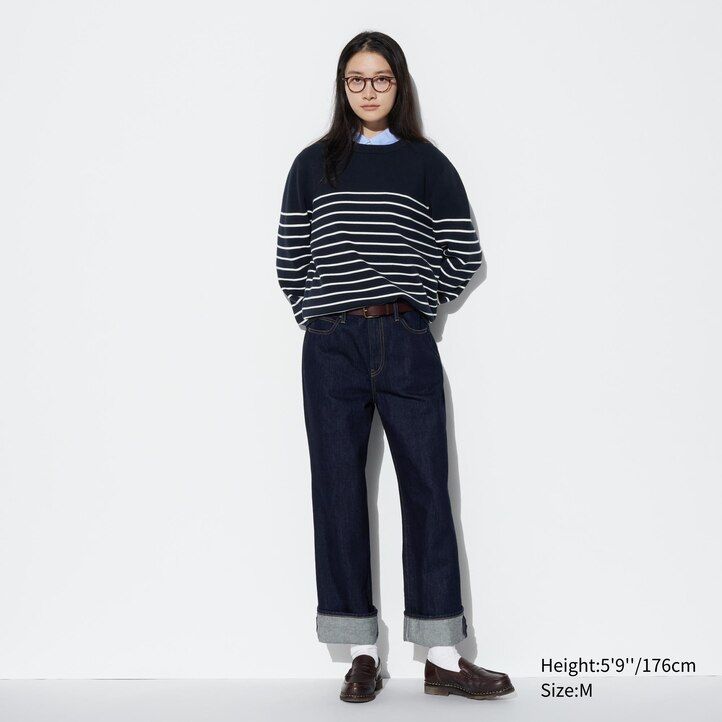 maglioni da uomo uniqlo milano a coste e righe lavabili con scollo rotondo blu navy
