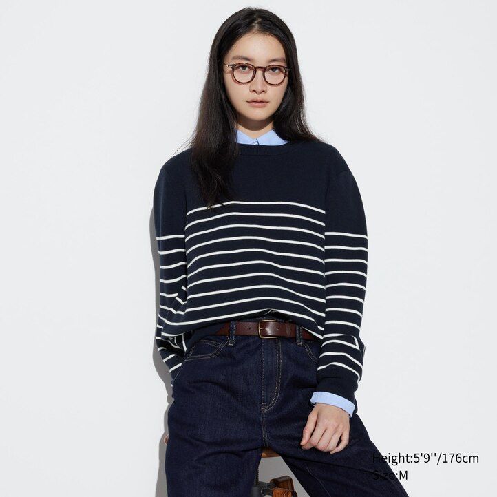 maglioni da uomo uniqlo milano a coste e righe lavabili con scollo rotondo blu navy