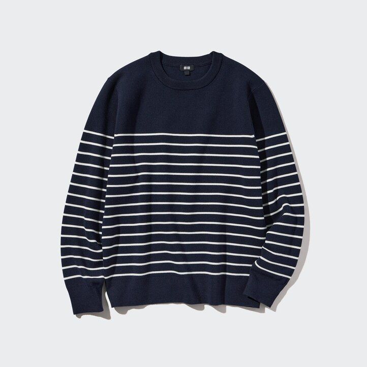 maglioni da uomo uniqlo milano a coste e righe lavabili con scollo rotondo blu navy