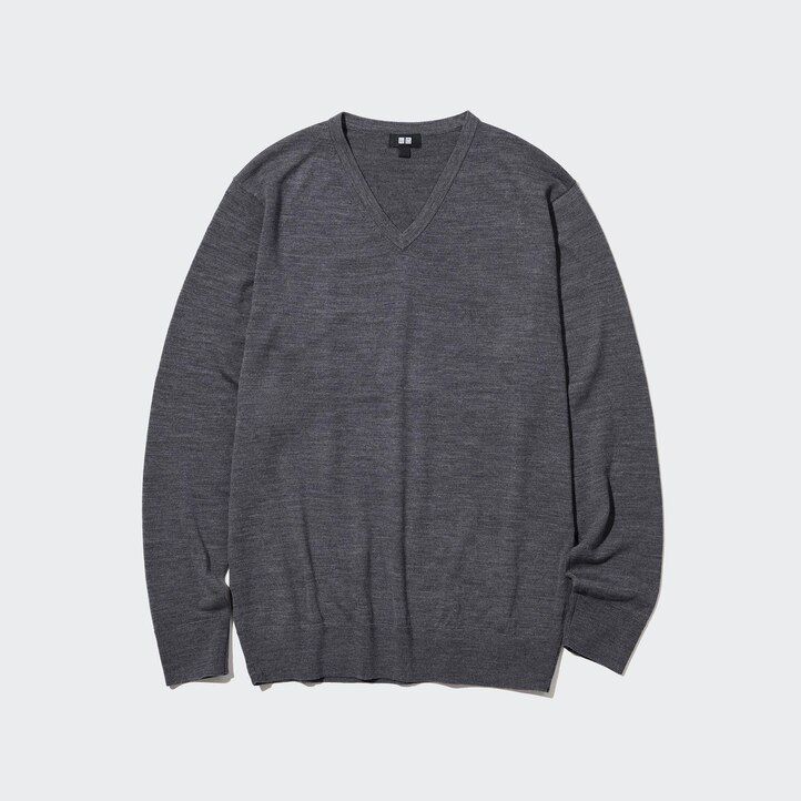 maglioni da uomo uniqlo in lana merino extra fine con scollo a v verdi