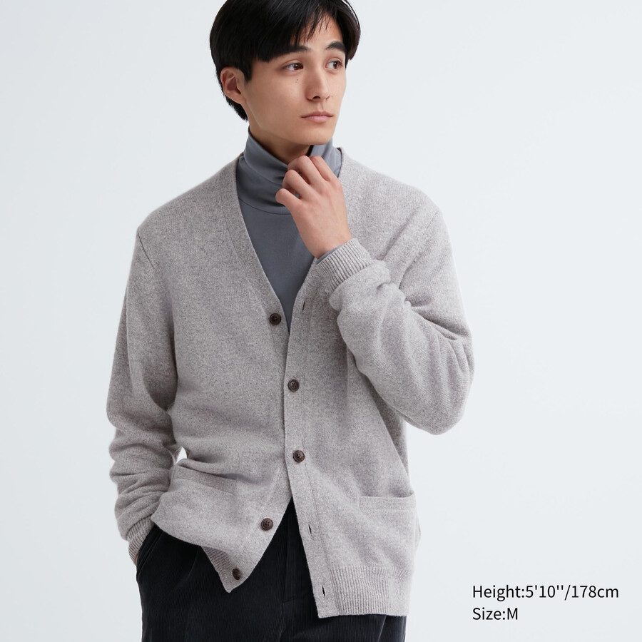 maglioni da uomo uniqlo premium in lana dagnello con scollo a v grigi