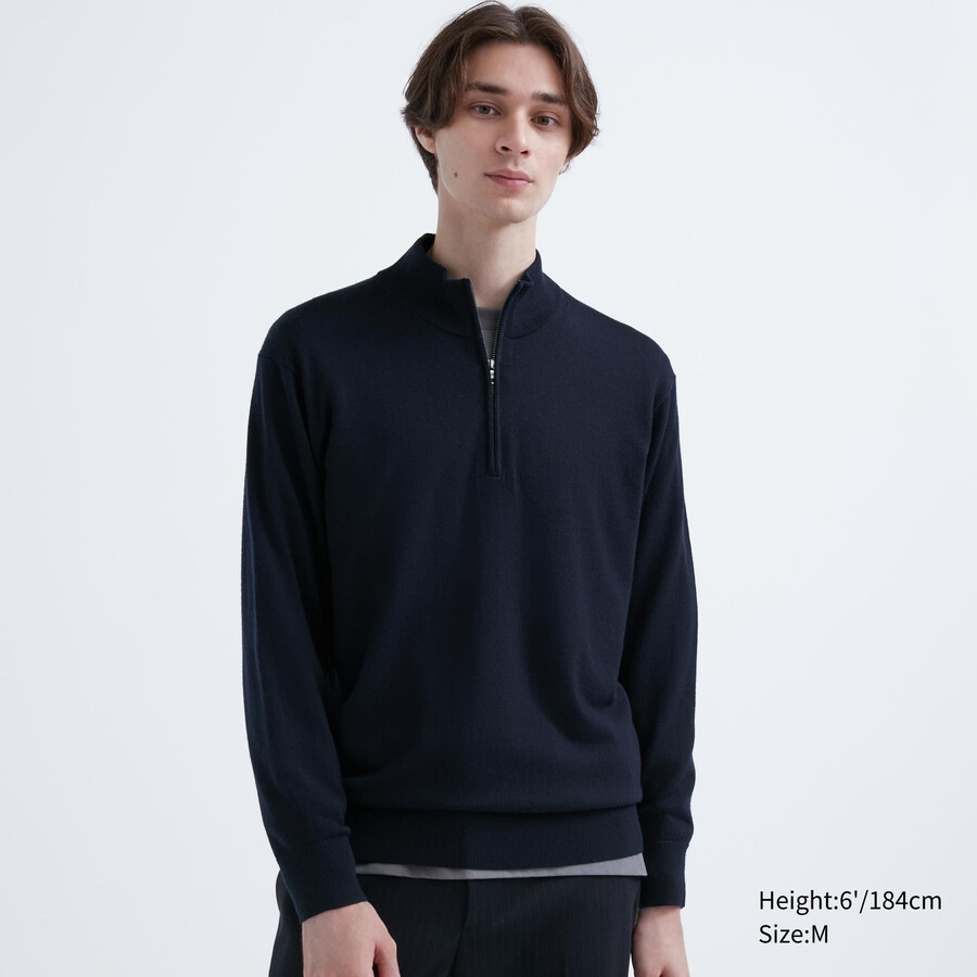 maglioni da uomo uniqlo 100 lana merino extra fine con mezza zip blu navy