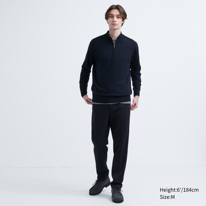 maglioni da uomo uniqlo 100 lana merino extra fine con mezza zip blu navy