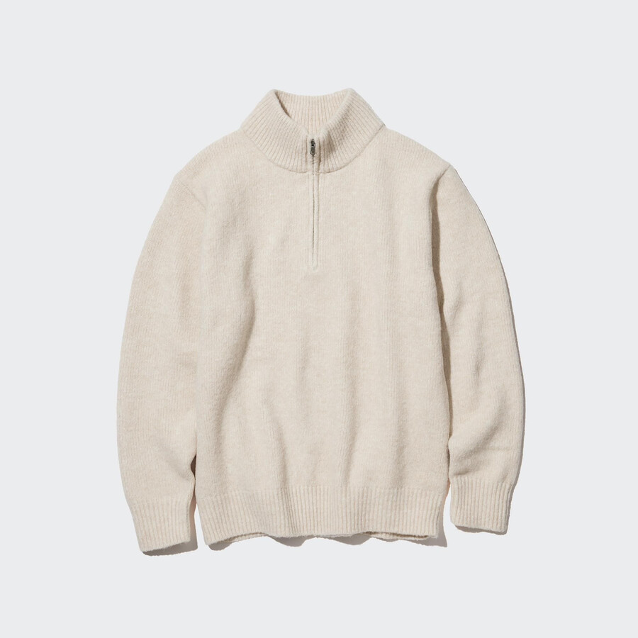maglioni da uomo uniqlo souffle yarn con mezza zip beige