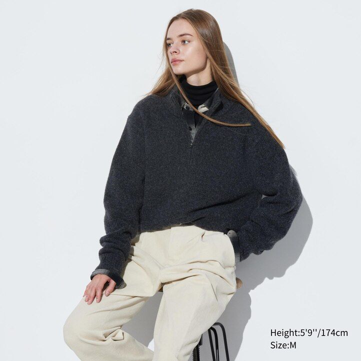 maglioni da uomo uniqlo souffle yarn con mezza zip beige