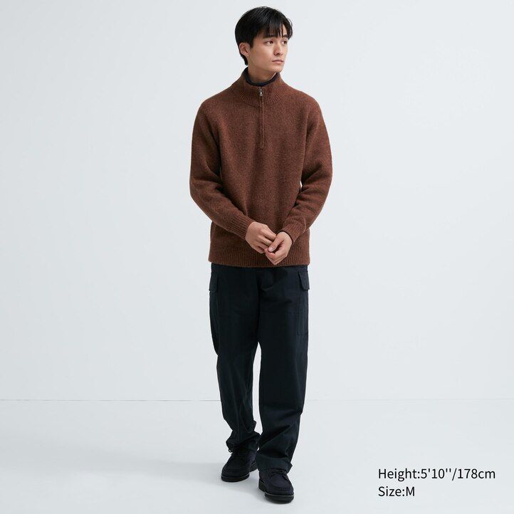 maglioni da uomo uniqlo souffle yarn con mezza zip beige
