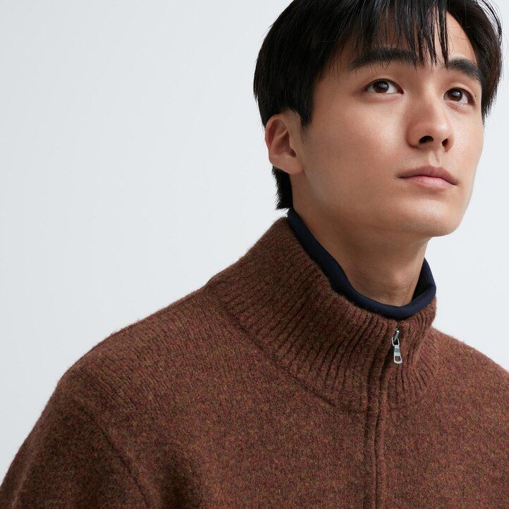 maglioni da uomo uniqlo souffle yarn con mezza zip beige