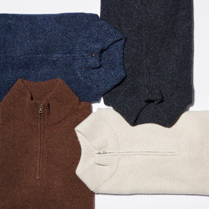maglioni da uomo uniqlo souffle yarn con mezza zip beige