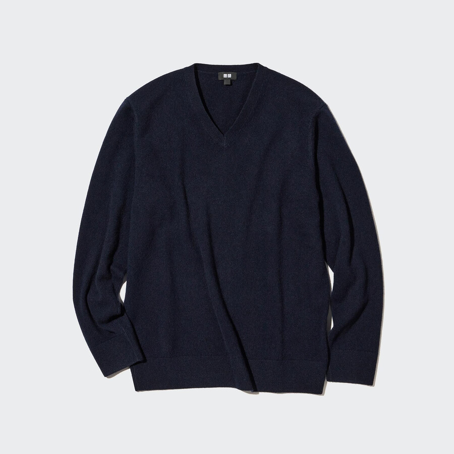 maglioni da uomo uniqlo 100 cotone con scollo a v blu navy