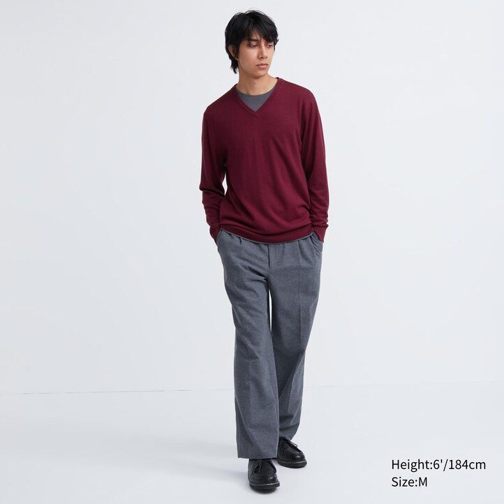maglioni da uomo uniqlo in lana merino extra fine 100 grigia con scollo a v