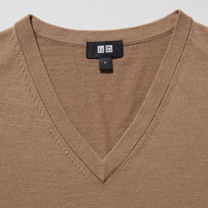 maglioni da uomo uniqlo in lana merino extra fine 100 grigia con scollo a v