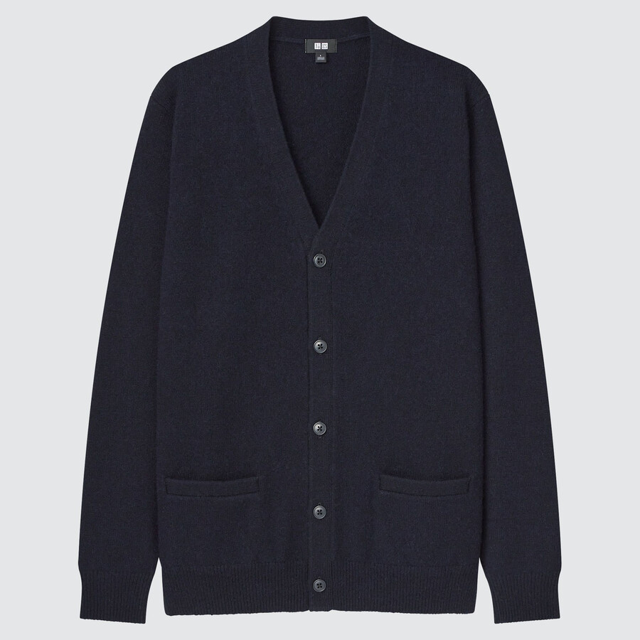 maglioni da uomo uniqlo premium lambswool con scollo a v stagione 2021 blu navy
