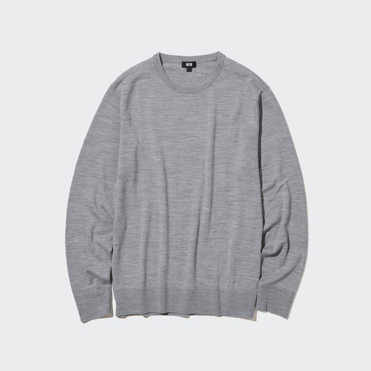 maglioni da uomo uniqlo grigi in lana merino extra fine 100 con scollo rotondo