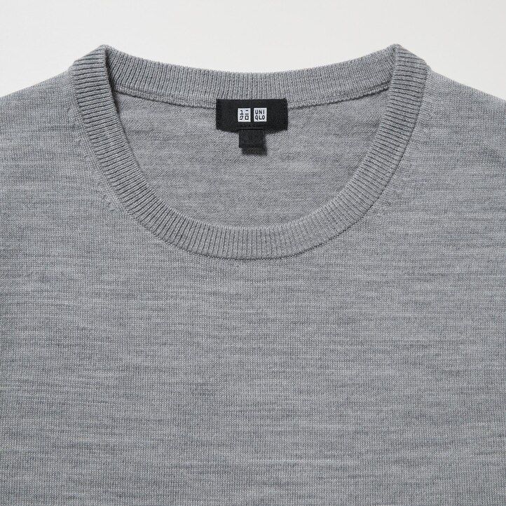 maglioni da uomo uniqlo grigi in lana merino extra fine 100 con scollo rotondo