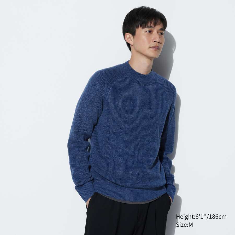 maglioni da uomo uniqlo a collo alto in maglia di media lunghezza blu