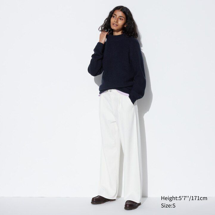 maglioni da uomo uniqlo a collo alto in maglia di media lunghezza blu