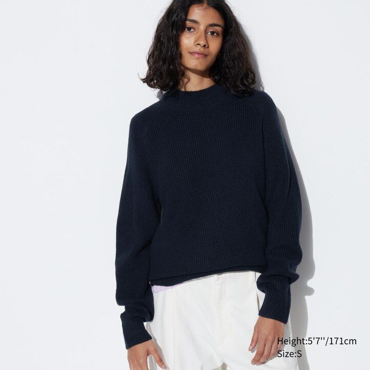 maglioni da uomo uniqlo a collo alto in maglia di media lunghezza blu