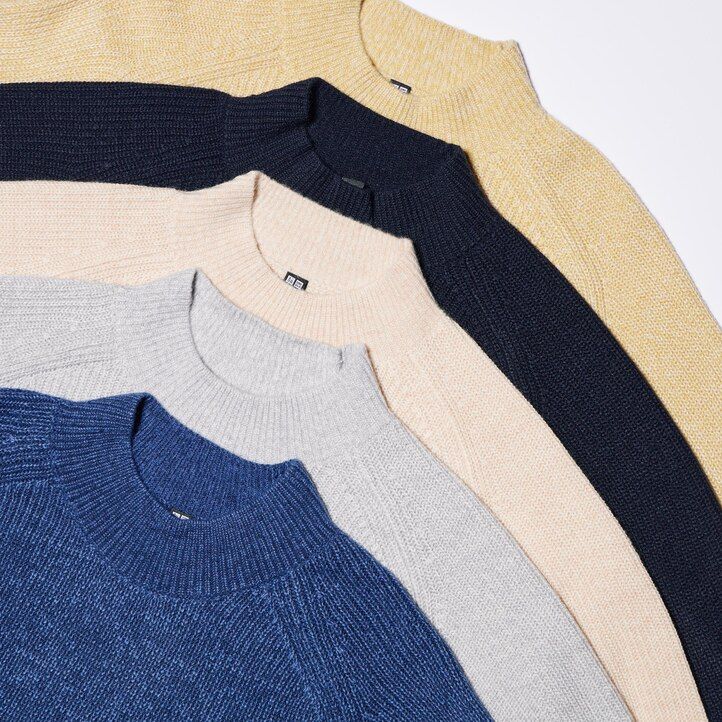 maglioni da uomo uniqlo a collo alto in maglia di media lunghezza blu