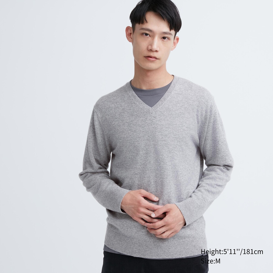 maglioni con scollo a v uniqlo 100 cotone da uomo grigi