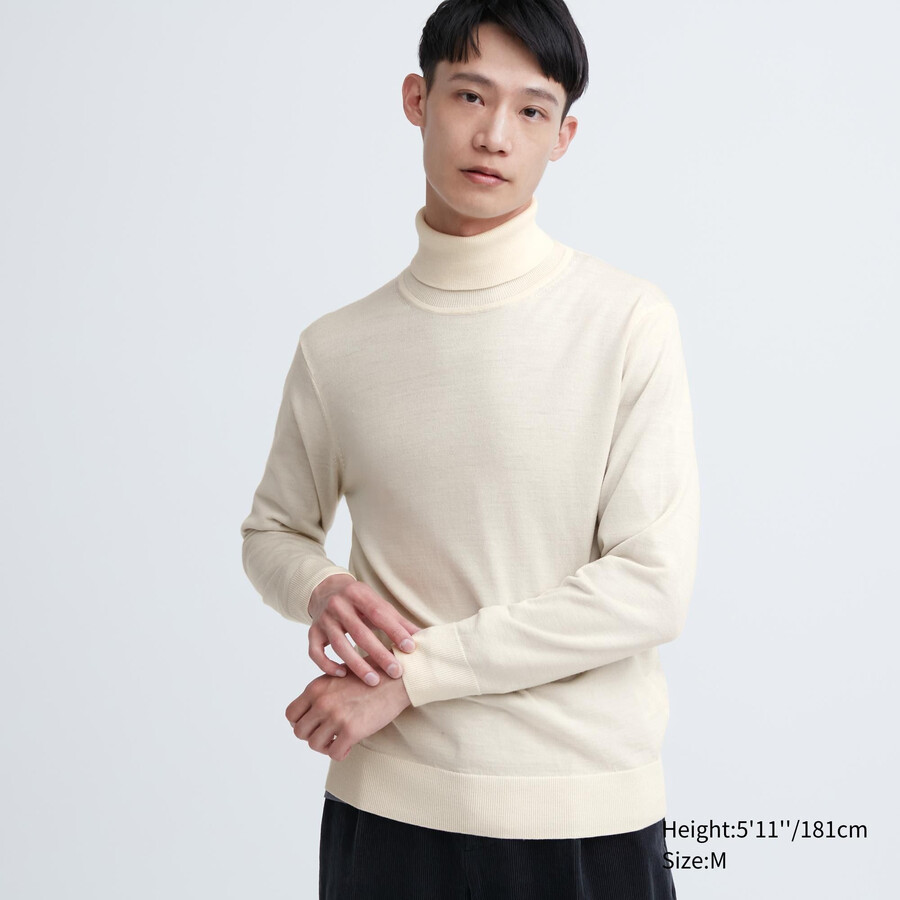 maglioni da uomo uniqlo 100 lana merino extra fine bianchi