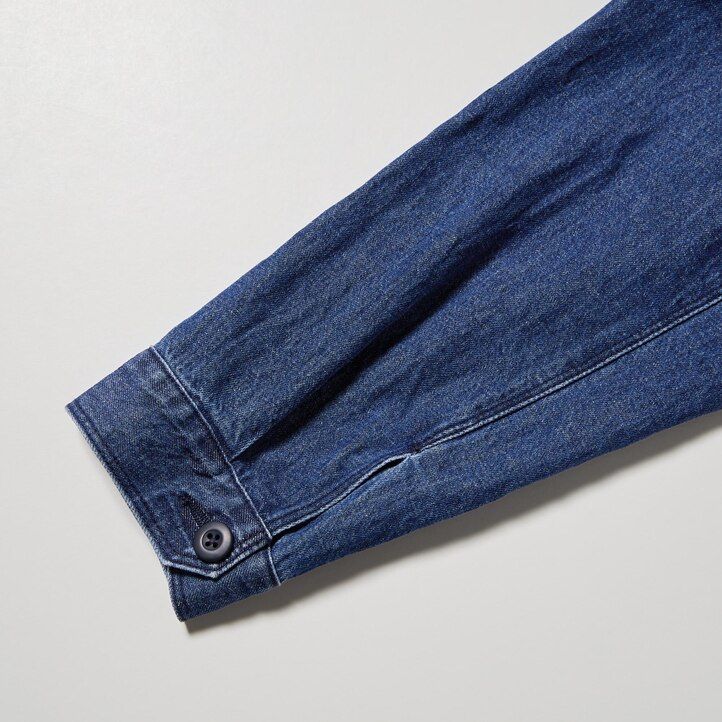 camicia da uomo uniqlo in misto cotone e lino blu