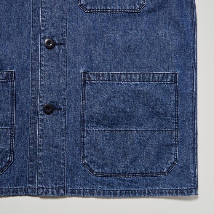 camicia da uomo uniqlo in misto cotone e lino blu