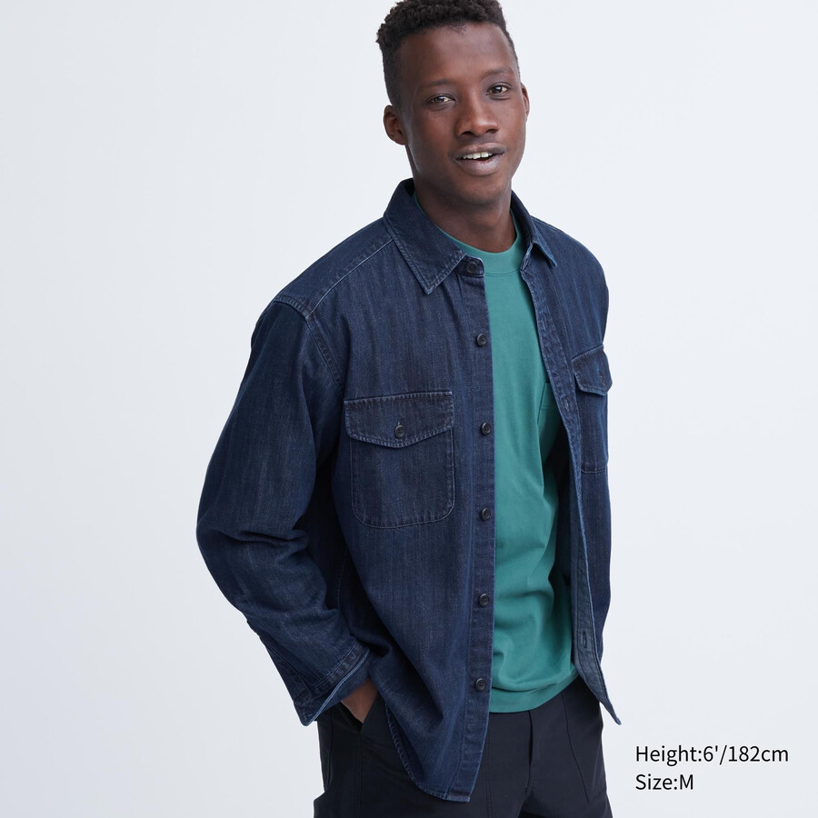 camicia oversize da uomo uniqlo denim utility blu