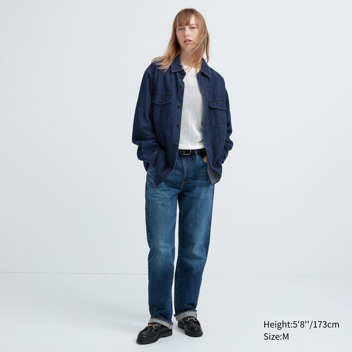 camicia oversize da uomo uniqlo denim utility blu