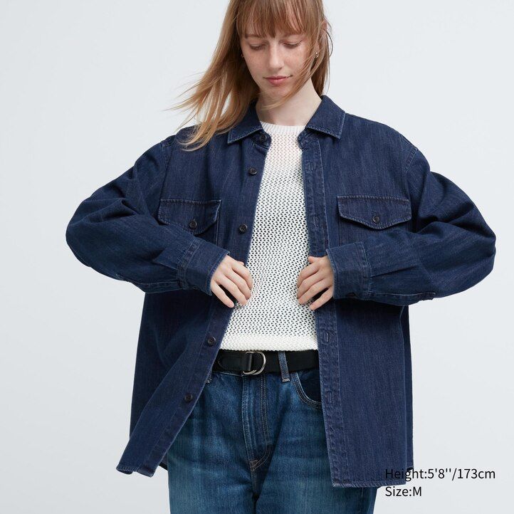 camicia oversize da uomo uniqlo denim utility blu