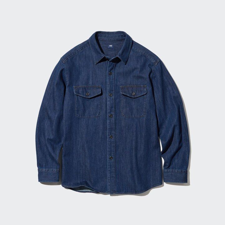 camicia oversize da uomo uniqlo denim utility blu