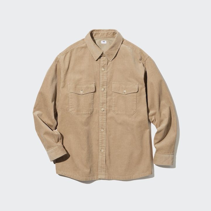 camicia da lavoro oversize in velluto a coste uniqlo da uomo beige