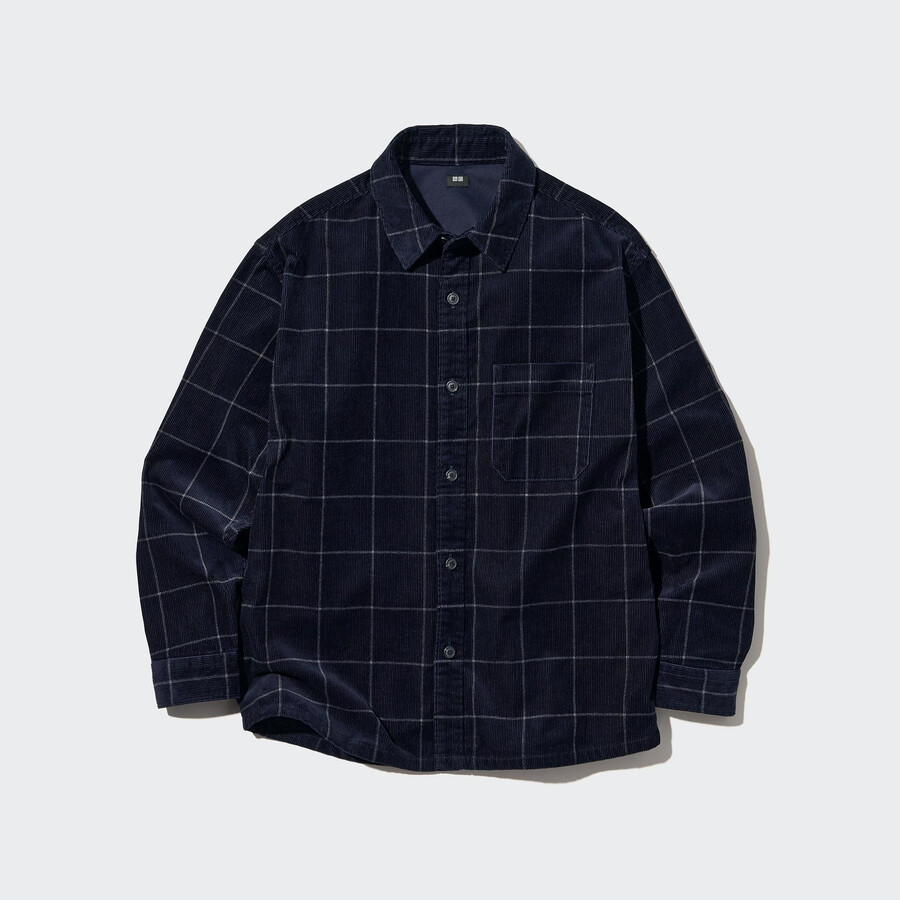 camicia oversize a quadri in velluto a coste uniqlo da uomo blu navy