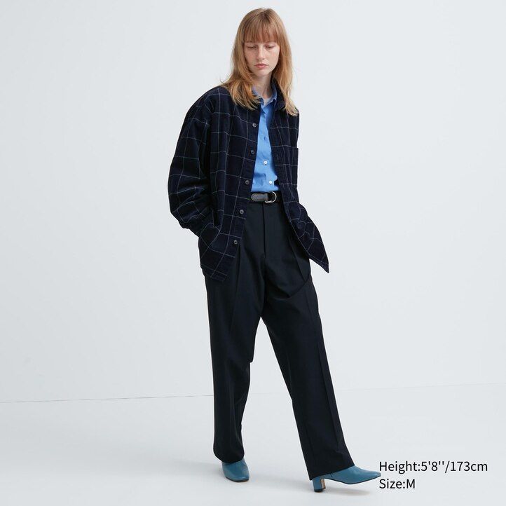 camicia oversize a quadri in velluto a coste uniqlo da uomo blu navy