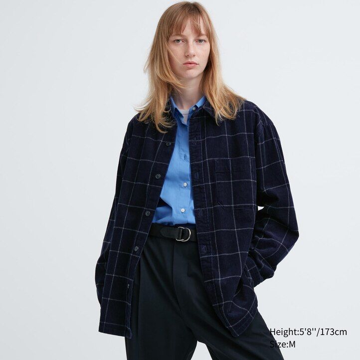 camicia oversize a quadri in velluto a coste uniqlo da uomo blu navy