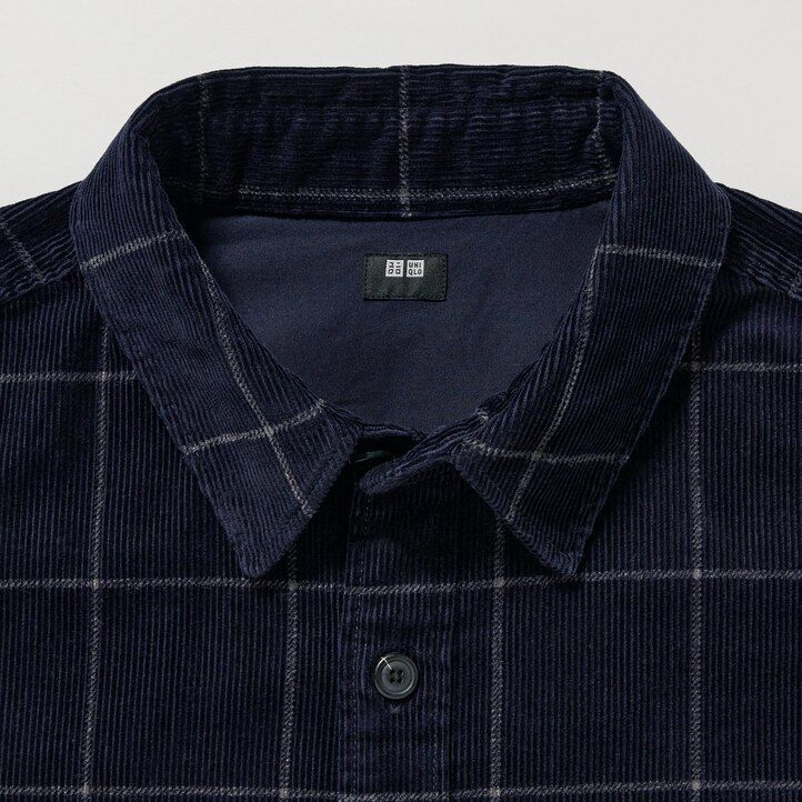 camicia oversize a quadri in velluto a coste uniqlo da uomo blu navy