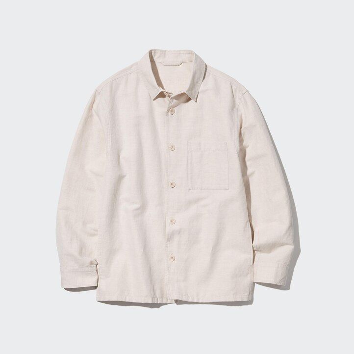 camicia da uomo uniqlo in cotone e lino color oliva