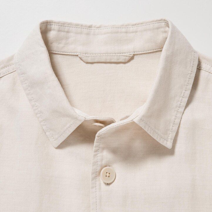 camicia da uomo uniqlo in cotone e lino color oliva