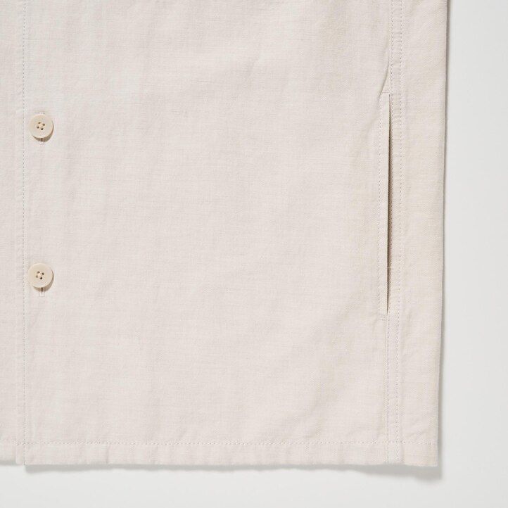 camicia da uomo uniqlo in cotone e lino color oliva