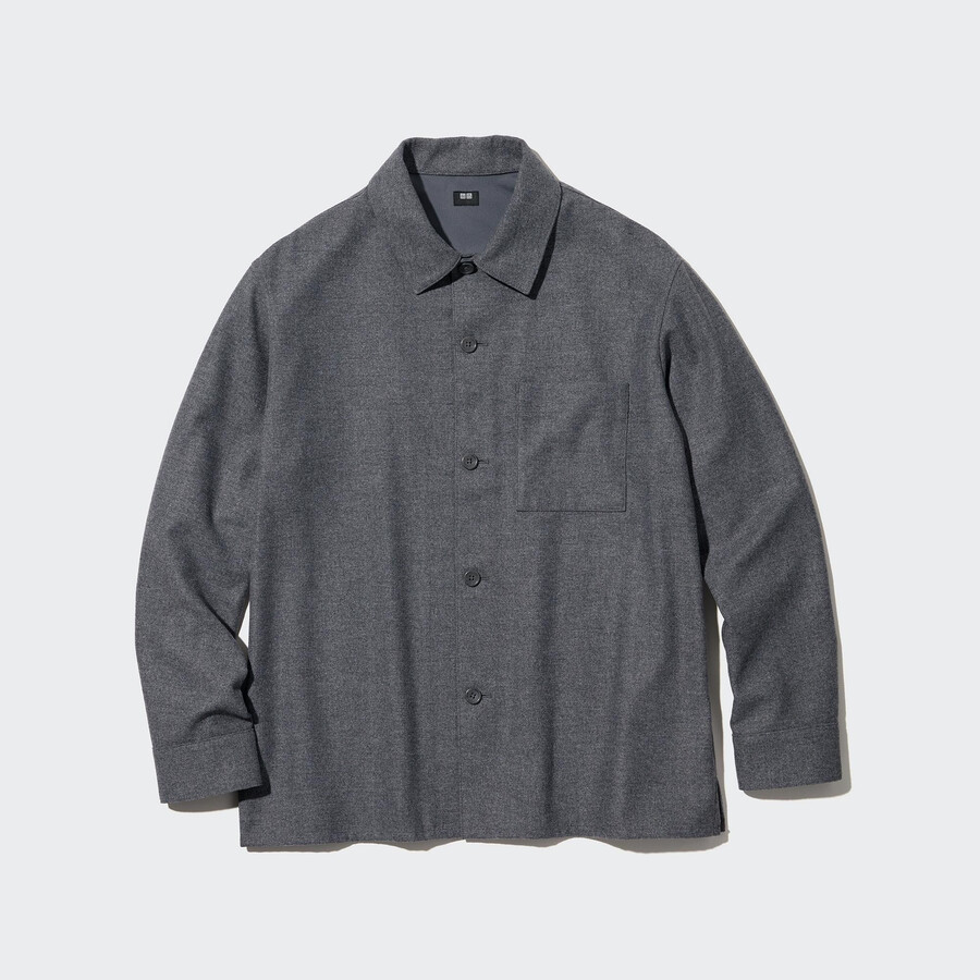 camicia da uomo uniqlo in twill spazzolato grigio