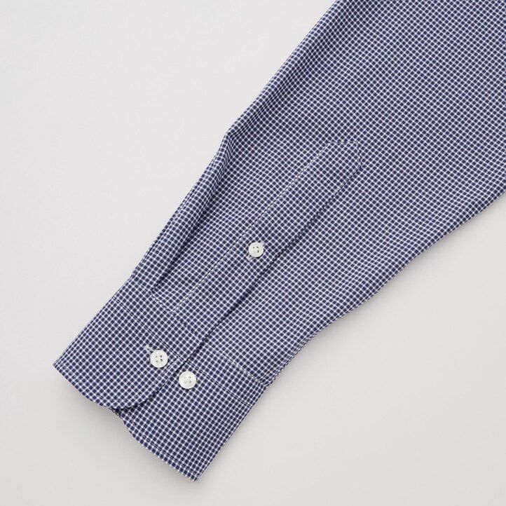 camicie da uomo uniqlo easyre stretch slim fit a quadri con colletto semi-cutaway blu navy