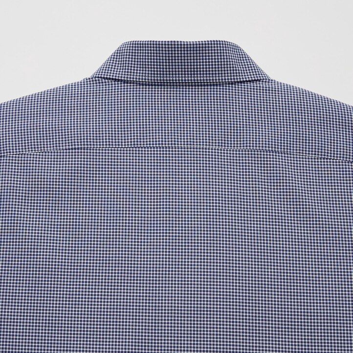 camicie da uomo uniqlo easyre stretch slim fit a quadri con colletto semi-cutaway blu navy