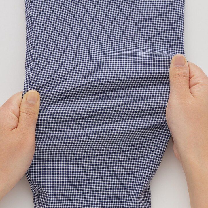camicie da uomo uniqlo easyre stretch slim fit a quadri con colletto semi-cutaway blu navy